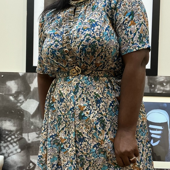 60s sky blue Turkish horseman oriental design a line short sleeve doll dress - Picture 11 of 16